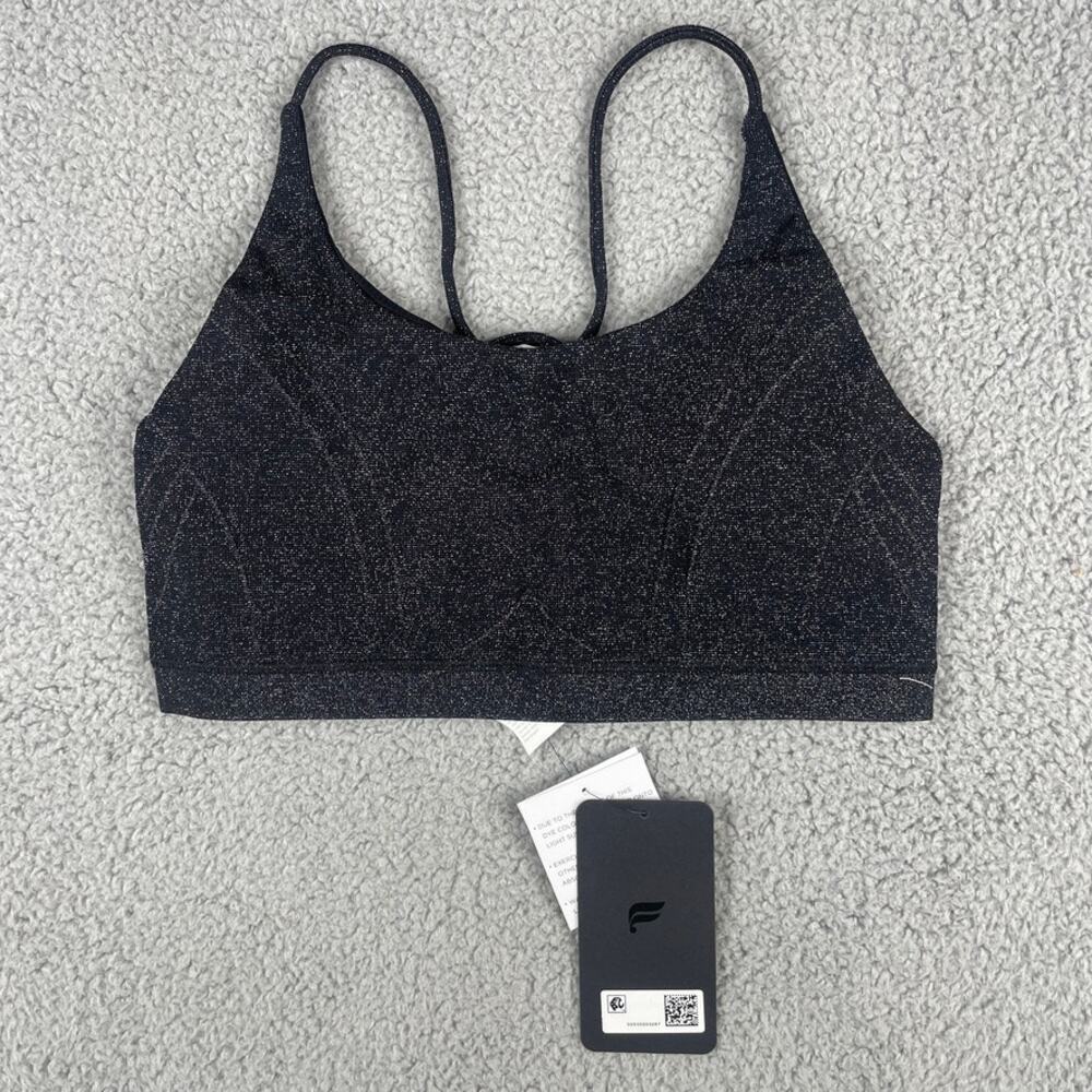 Fabletics Women's Large Black Sparkle Low Impact Seamless Lurex Strappy Bra
